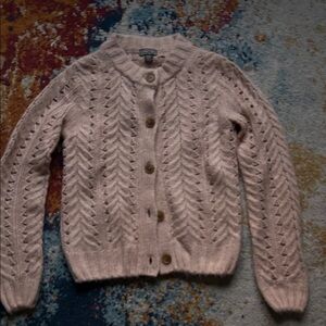 Jcrew Point Sur Pointelle Elegant Women's Blush Cardigan Sweater